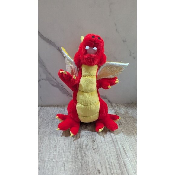 Vintage  Toy  Works Red Yellow Plush Dragon Toy Gold Wings 12  Stuffed Animal - Picture 9 of 10